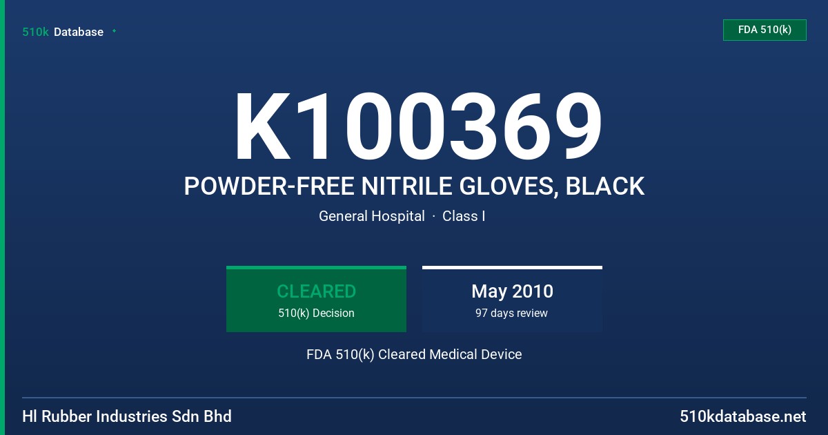 K100369 POWDER-FREE NITRILE GLOVES, BLACK FDA 510(k) Cleared Medical Device