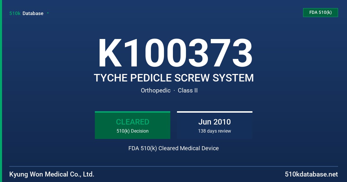 K100373 TYCHE PEDICLE SCREW SYSTEM FDA 510(k) Cleared Medical Device