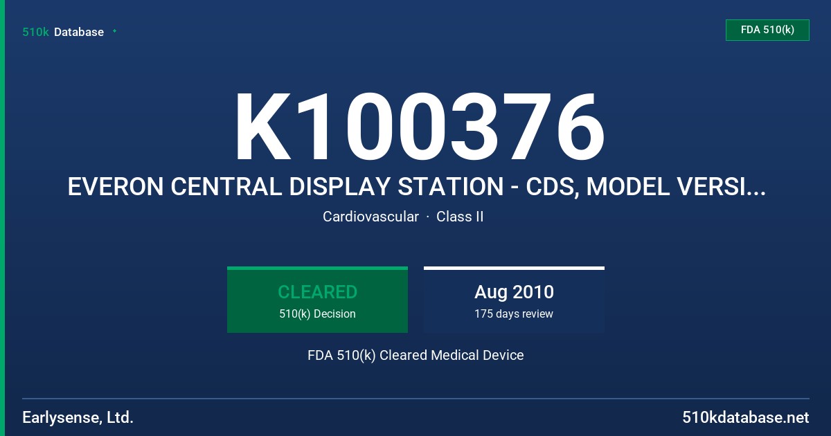 K100376 EVERON CENTRAL DISPLAY STATION - CDS, MODEL VERSION 1.0.0 FDA 510(k) Cleared Medical Device