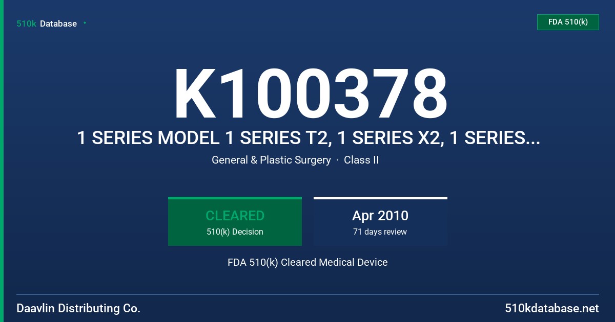 K100378 1 SERIES MODEL 1 SERIES T2, 1 SERIES X2, 1 SERIES T4, 1 SERIES X4 FDA 510(k) Cleared Medical Device