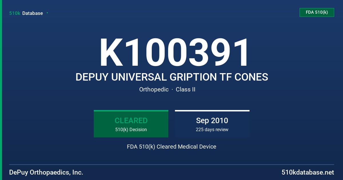 K100391 DEPUY UNIVERSAL GRIPTION TF CONES FDA 510(k) Cleared Medical Device