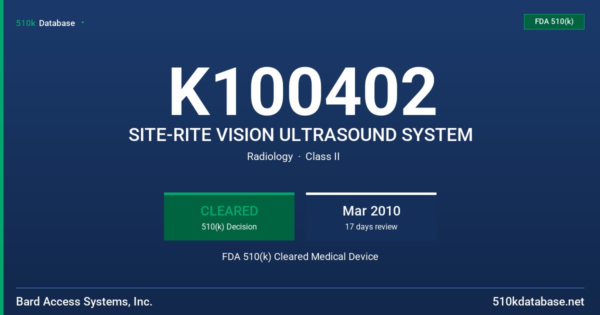 K100402 SITE-RITE VISION ULTRASOUND SYSTEM FDA 510(k) Cleared Medical Device