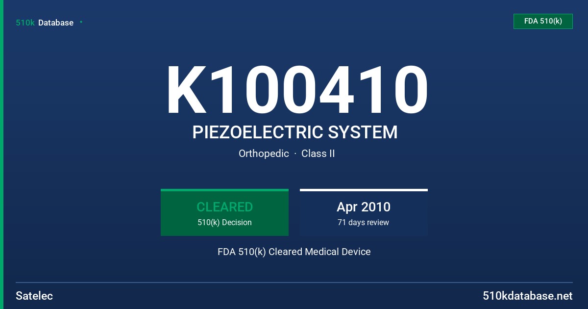 K100410 PIEZOELECTRIC SYSTEM FDA 510(k) Cleared Medical Device
