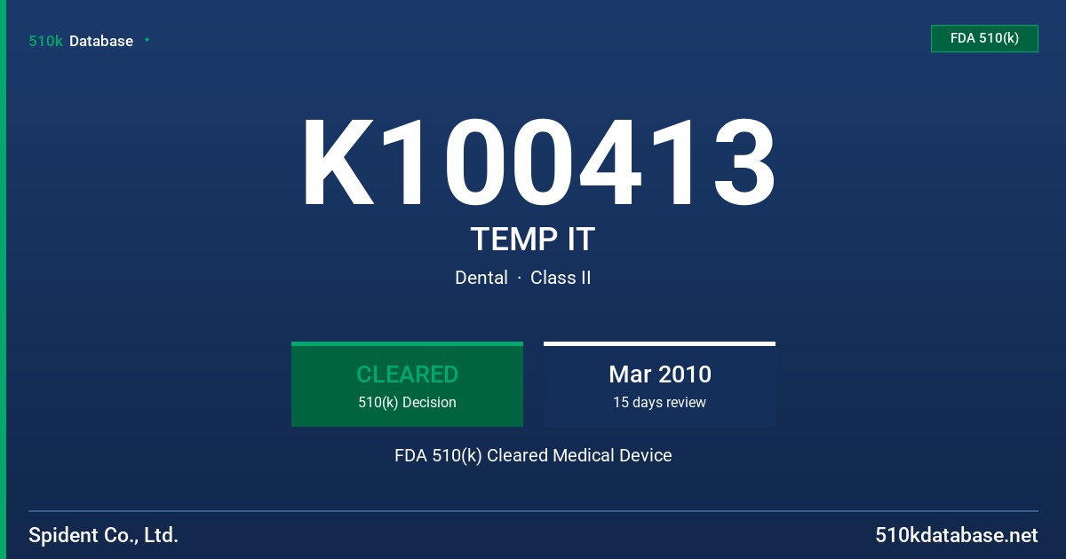 K100413 TEMP IT FDA 510(k) Cleared Medical Device
