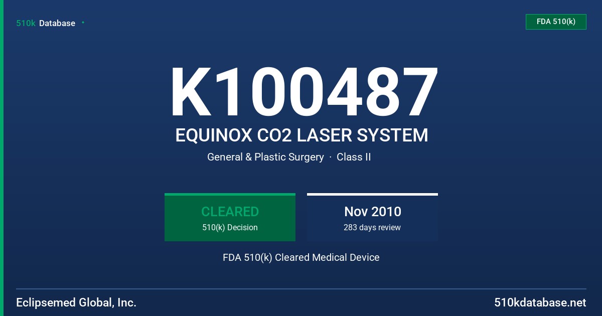 K100487 EQUINOX CO2 LASER SYSTEM FDA 510(k) Cleared Medical Device