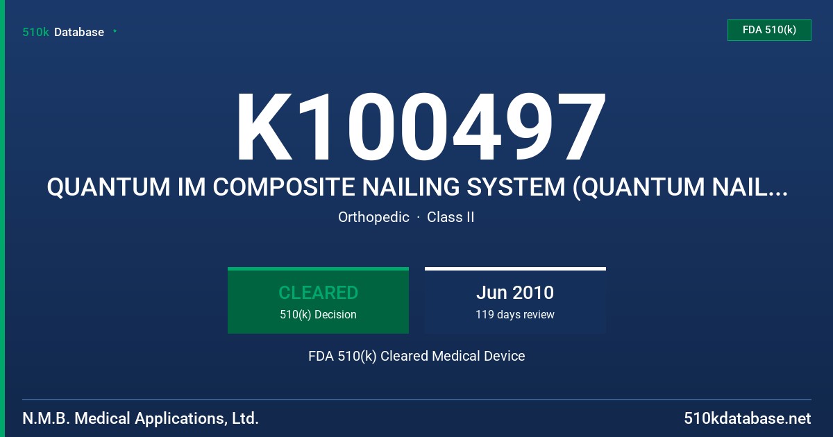 K100497 QUANTUM IM COMPOSITE NAILING SYSTEM (QUANTUM NAILING SYSTEM) FDA 510(k) Cleared Medical Device