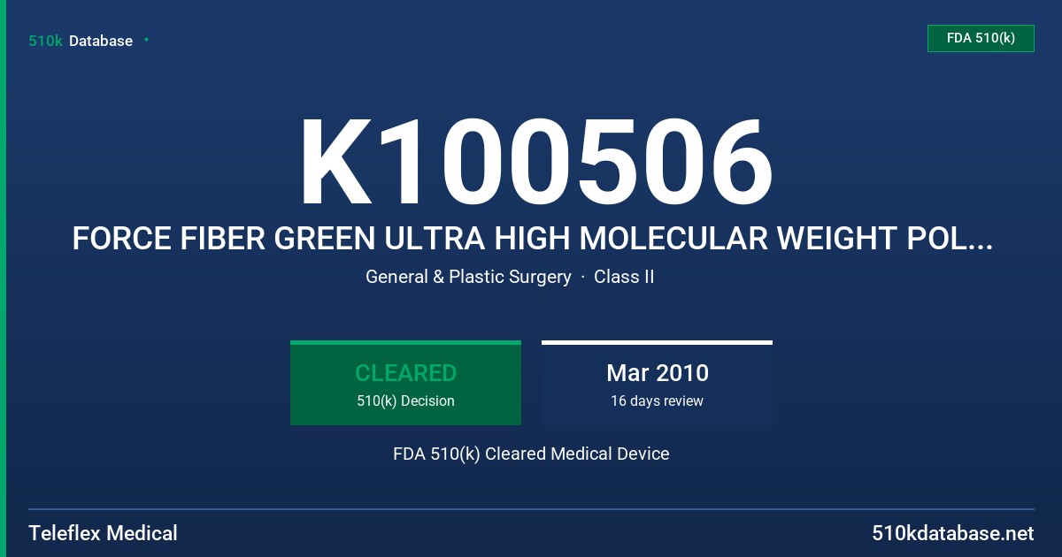 K100506 FORCE FIBER GREEN ULTRA HIGH MOLECULAR WEIGHT POLYETHYLENE NON ABSORBABLE SUTURES MODEL:X-5000FFK, X-5001FFK, X-5002FFK FDA 510(k) Cleared Medical Device