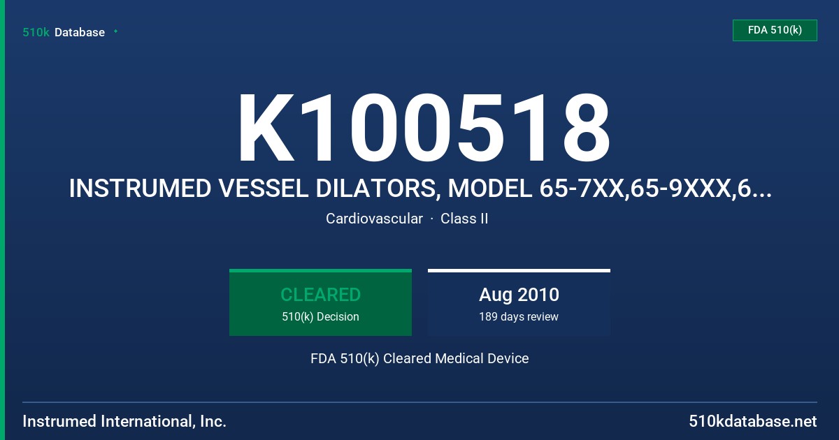 K100518 INSTRUMED VESSEL DILATORS, MODEL 65-7XX,65-9XXX,66-1XXX,65-7048-65-7054 FDA 510(k) Cleared Medical Device