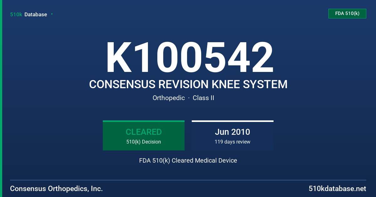 K100542 CONSENSUS REVISION KNEE SYSTEM FDA 510(k) Cleared Medical Device