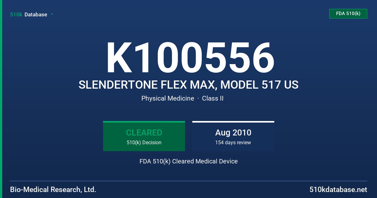 K100556 SLENDERTONE FLEX MAX, MODEL 517 US FDA 510(k) Cleared Medical Device