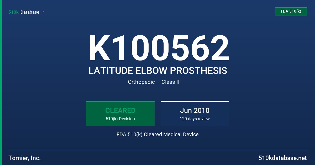 K100562 LATITUDE ELBOW PROSTHESIS FDA 510(k) Cleared Medical Device