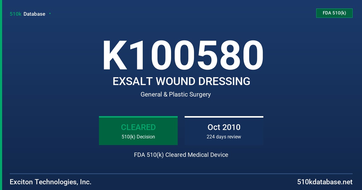 K100580 EXSALT WOUND DRESSING FDA 510(k) Cleared Medical Device