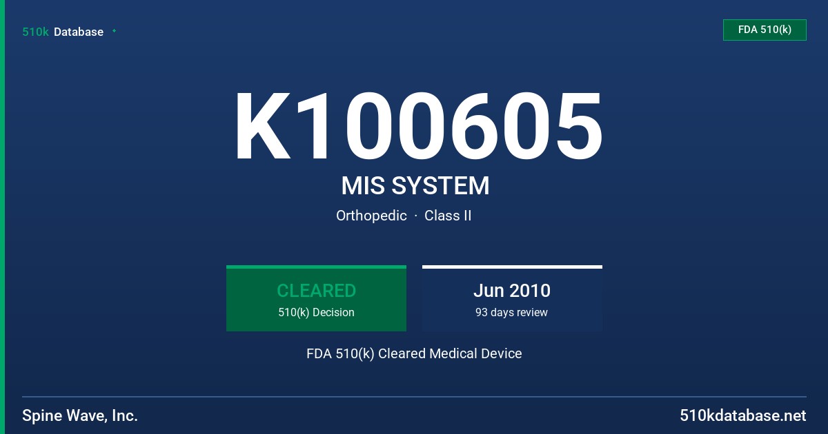 K100605 MIS SYSTEM FDA 510(k) Cleared Medical Device