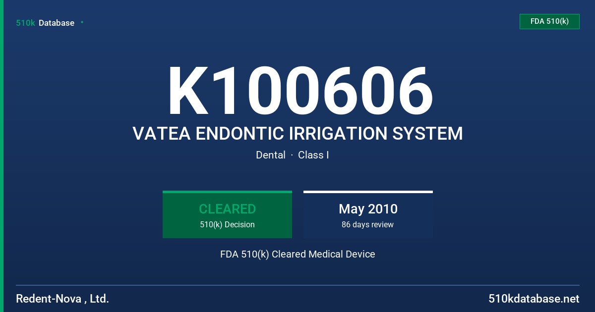K100606 VATEA ENDONTIC IRRIGATION SYSTEM FDA 510(k) Cleared Medical Device