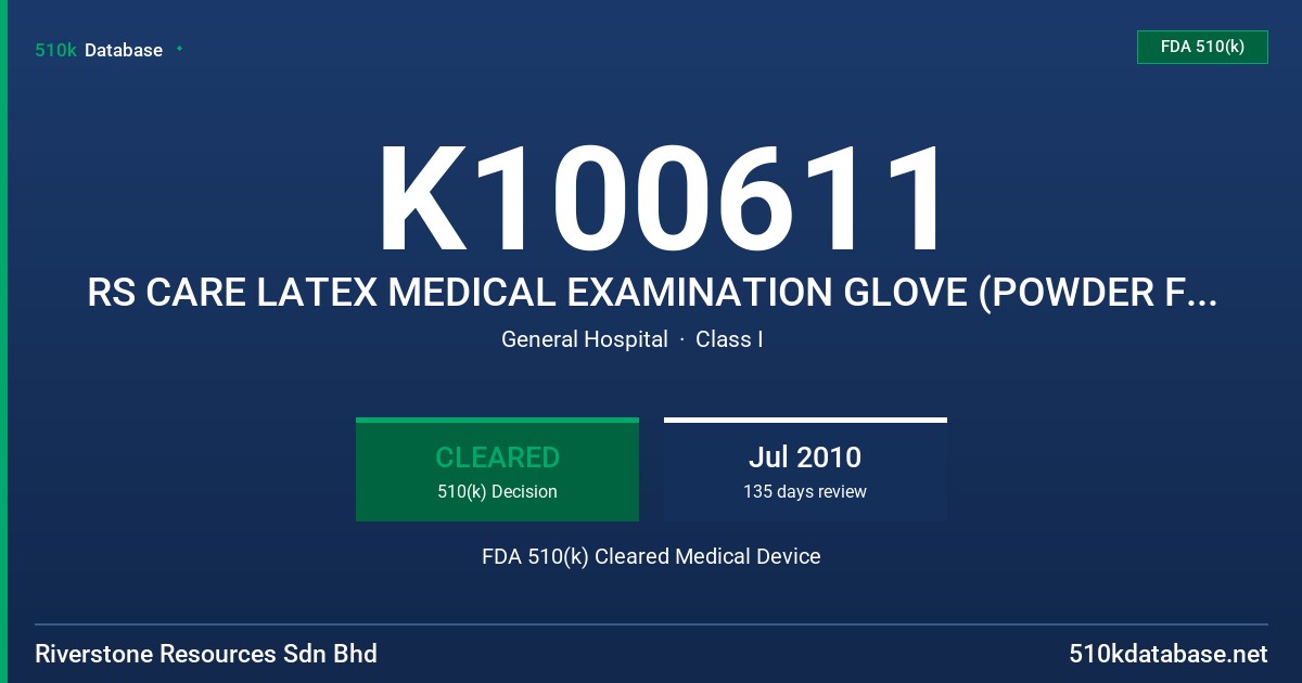 K100611 RS CARE LATEX MEDICAL EXAMINATION GLOVE (POWDER FREE) FDA 510(k) Cleared Medical Device