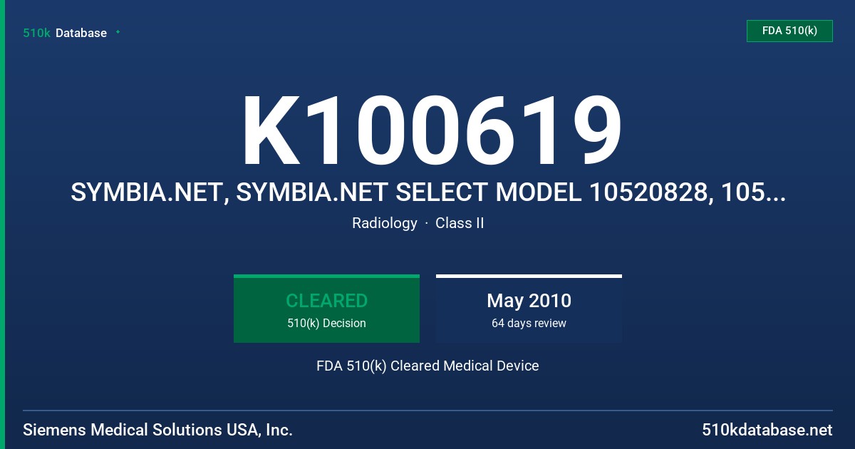 K100619 SYMBIA.NET, SYMBIA.NET SELECT MODEL 10520828, 10520827 FDA 510(k) Cleared Medical Device