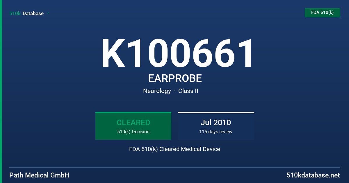 K100661 EARPROBE FDA 510(k) Cleared Medical Device