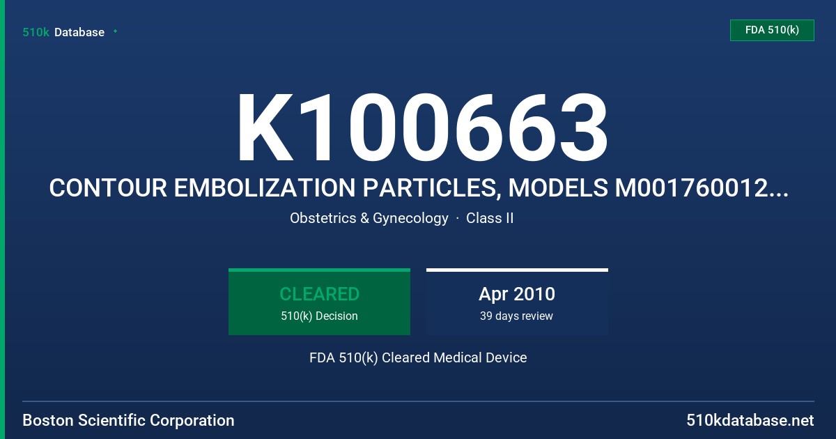 K100663 CONTOUR EMBOLIZATION PARTICLES, MODELS M0017600121, M0017600221, M0017600321 FDA 510(k) Cleared Medical Device