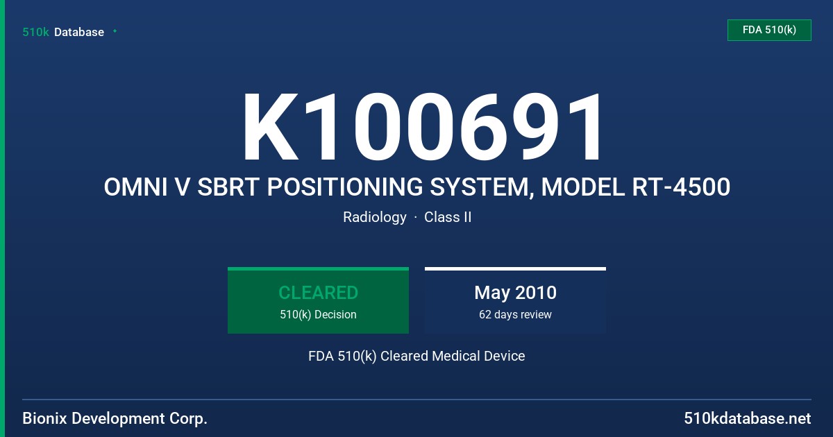 K100691 OMNI V SBRT POSITIONING SYSTEM, MODEL RT-4500 FDA 510(k) Cleared Medical Device