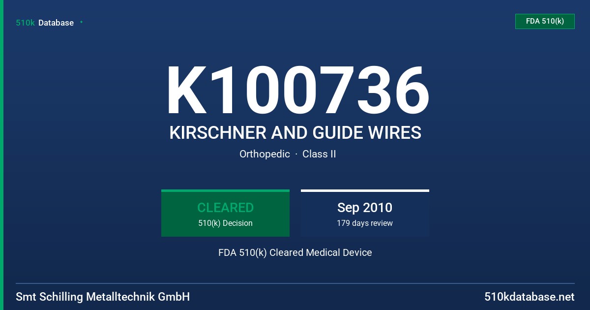 K100736 KIRSCHNER AND GUIDE WIRES FDA 510(k) Cleared Medical Device