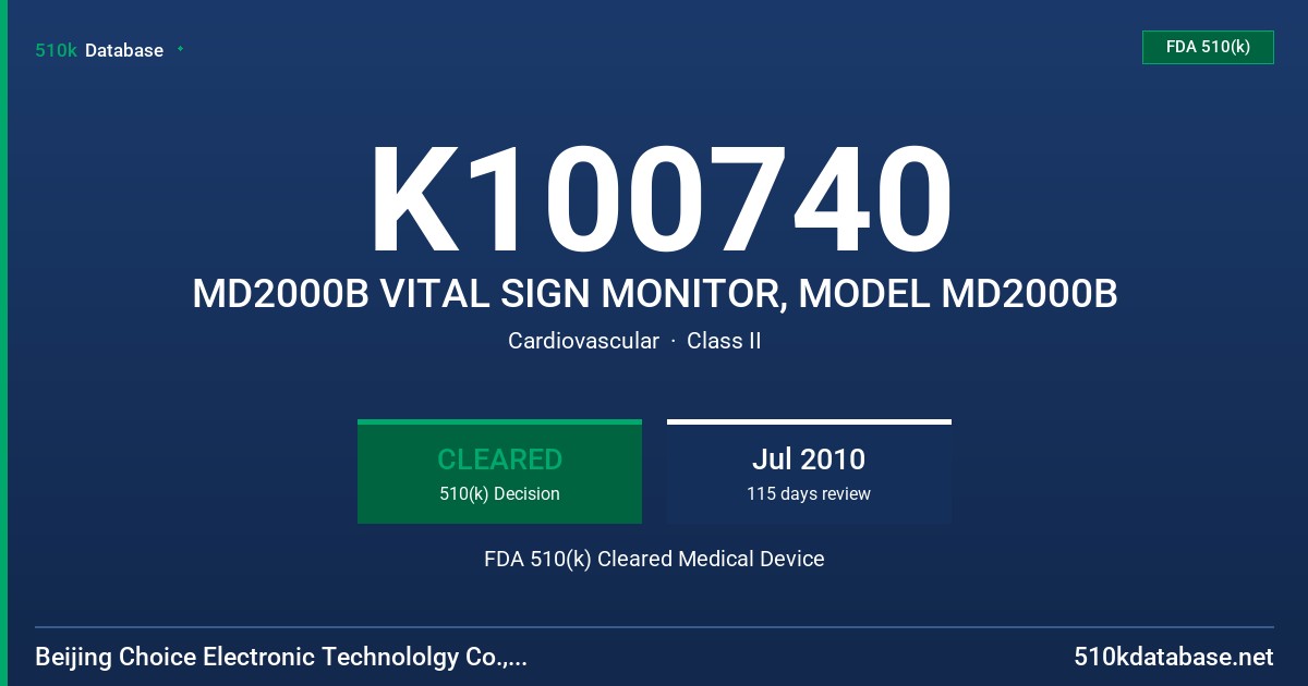 K100740 MD2000B VITAL SIGN MONITOR, MODEL MD2000B FDA 510(k) Cleared Medical Device