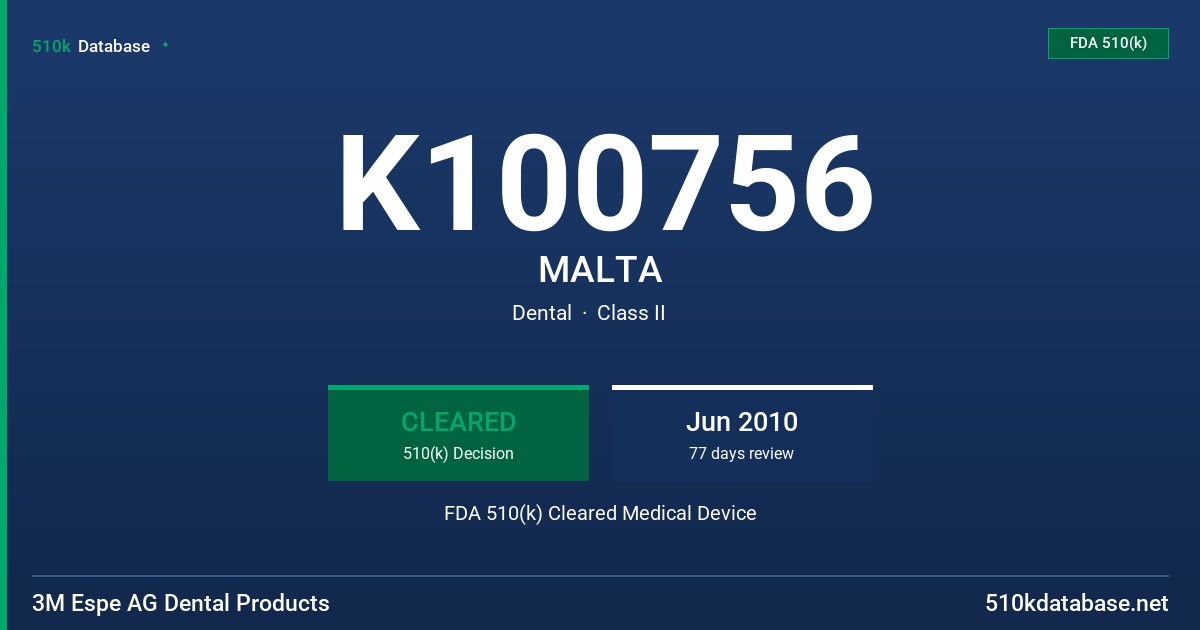 K100756 MALTA FDA 510(k) Cleared Medical Device