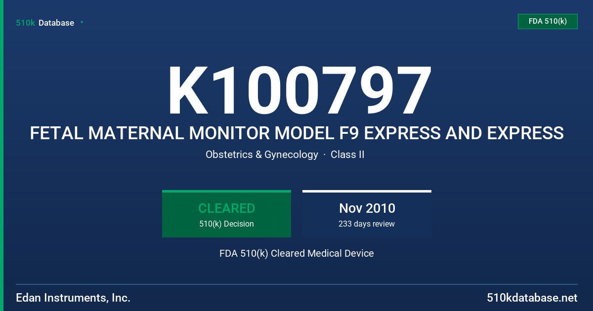 K100797 FETAL MATERNAL MONITOR MODEL F9 EXPRESS AND EXPRESS FDA 510(k) Cleared Medical Device