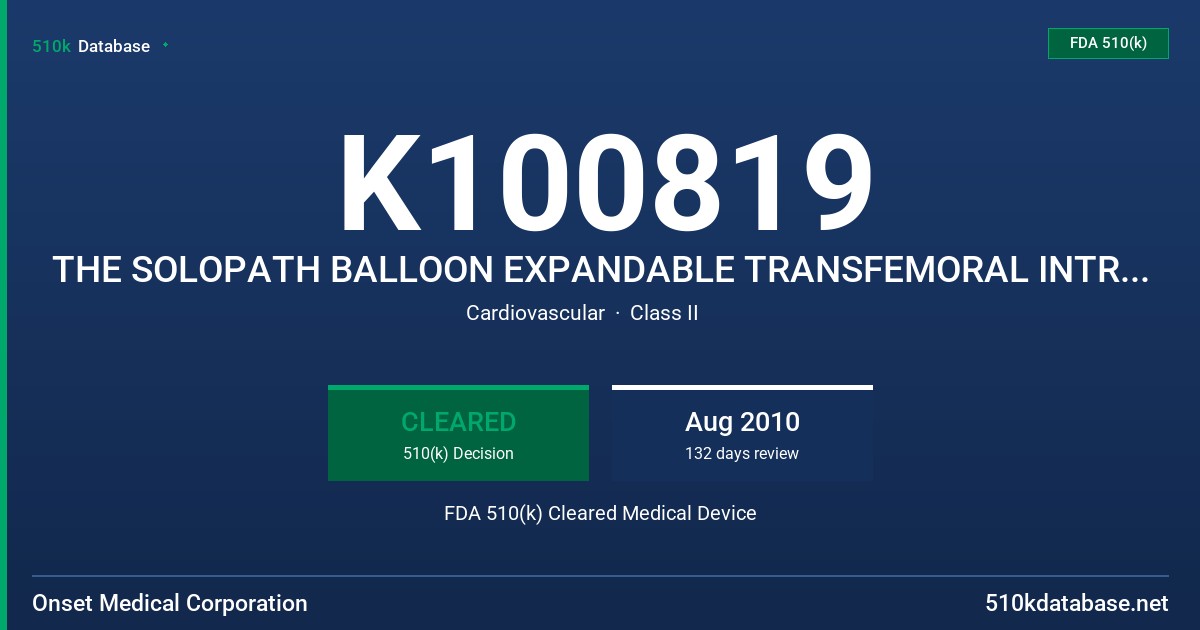 K100819 THE SOLOPATH BALLOON EXPANDABLE TRANSFEMORAL INTRODUCER FDA 510(k) Cleared Medical Device