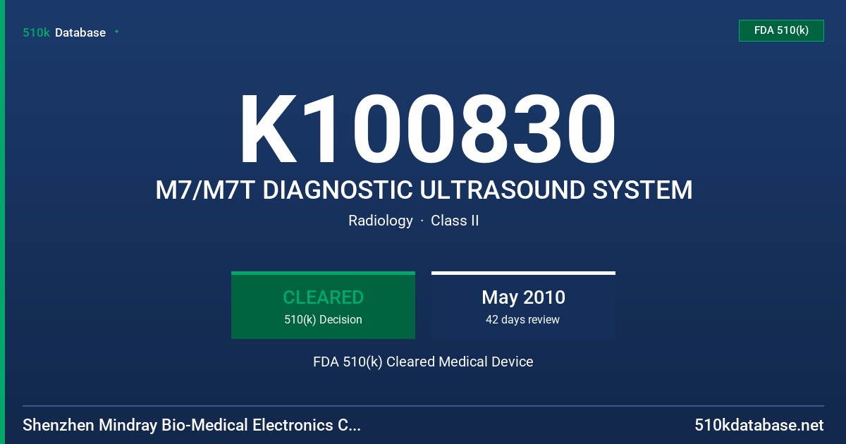 K100830 M7/M7T DIAGNOSTIC ULTRASOUND SYSTEM FDA 510(k) Cleared Medical Device