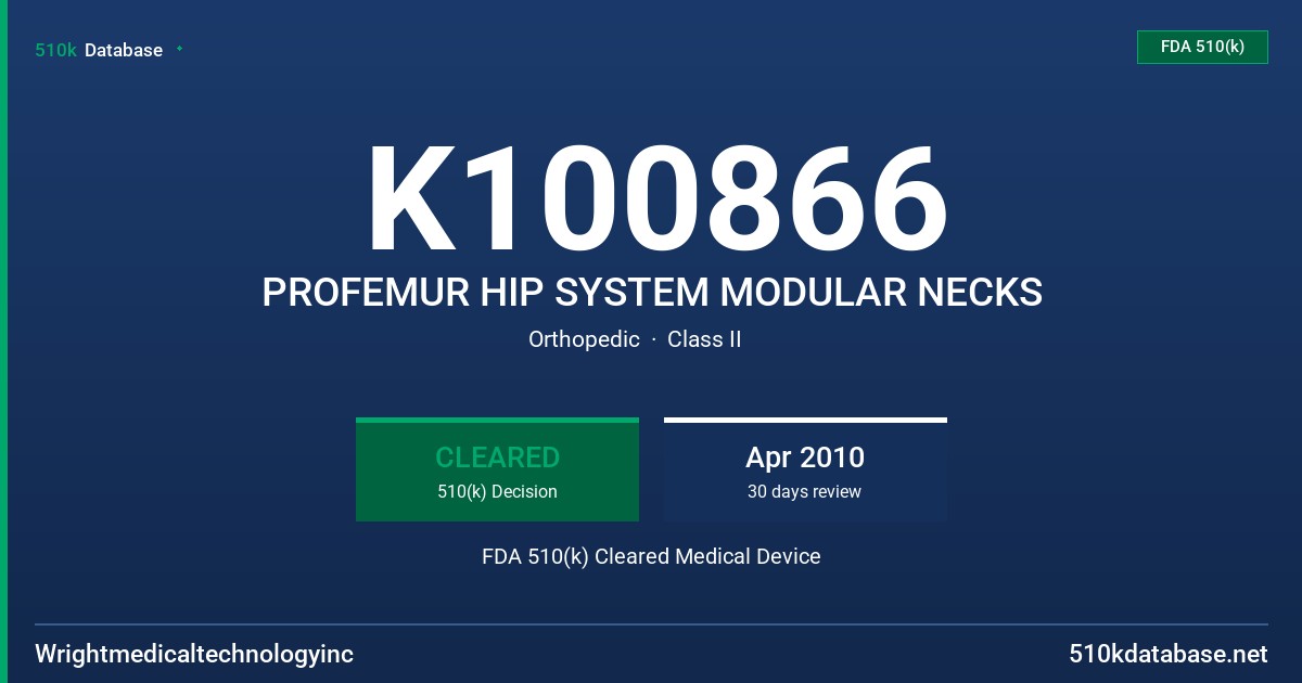 K100866 PROFEMUR HIP SYSTEM MODULAR NECKS FDA 510(k) Cleared Medical Device