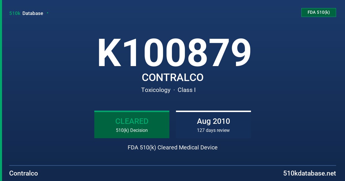 K100879 CONTRALCO FDA 510(k) Cleared Medical Device