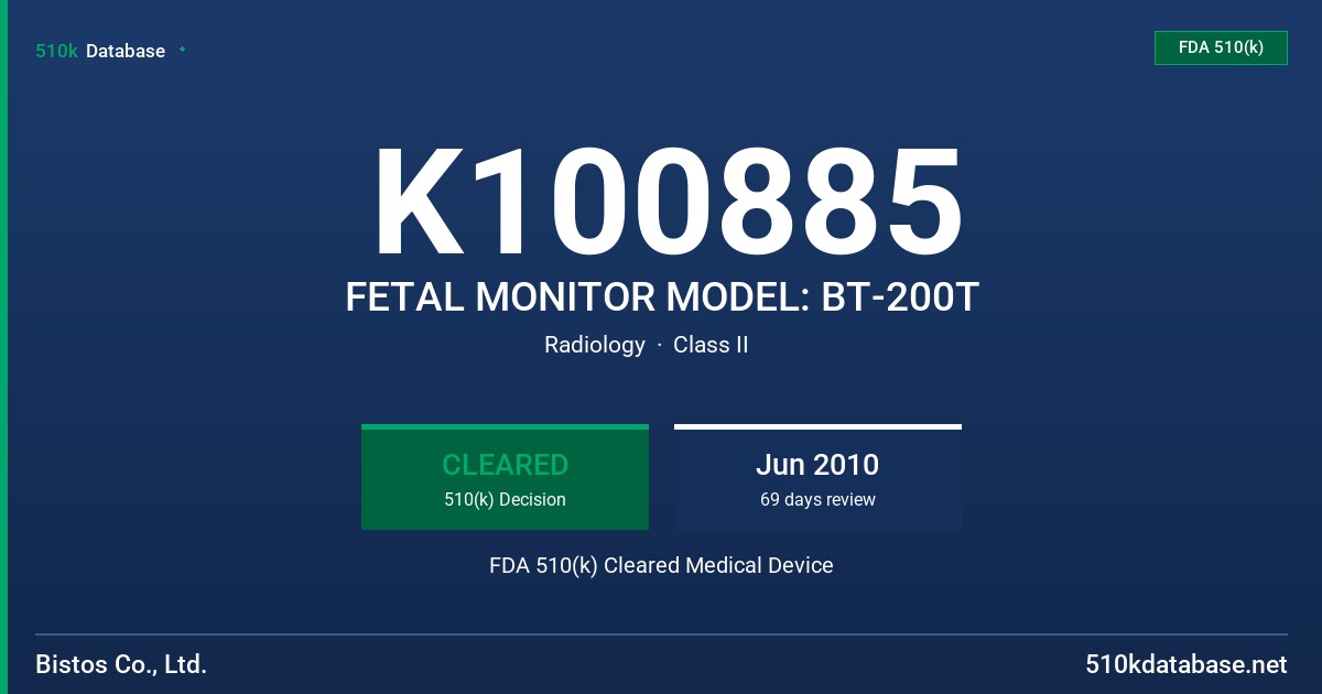 K100885 FETAL MONITOR MODEL: BT-200T FDA 510(k) Cleared Medical Device