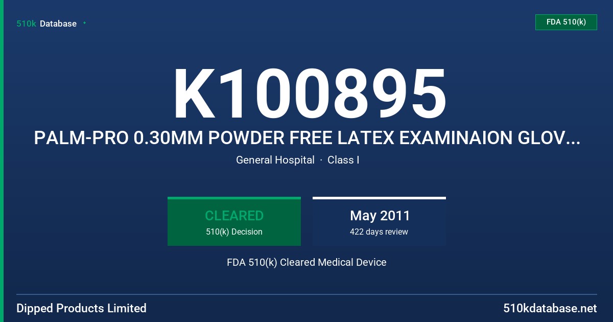 K100895 PALM-PRO 0.30MM POWDER FREE LATEX EXAMINAION GLOVES (6PF2G30) FDA 510(k) Cleared Medical Device