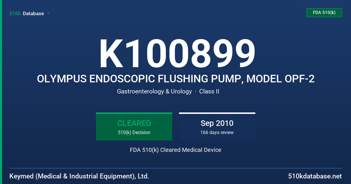 K100899 OLYMPUS ENDOSCOPIC FLUSHING PUMP, MODEL OPF-2 FDA 510(k) Cleared Medical Device