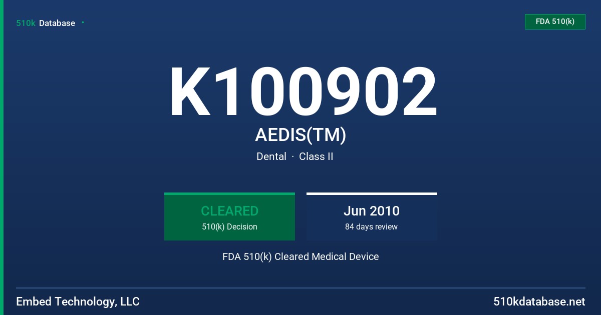 K100902 AEDIS(TM) FDA 510(k) Cleared Medical Device