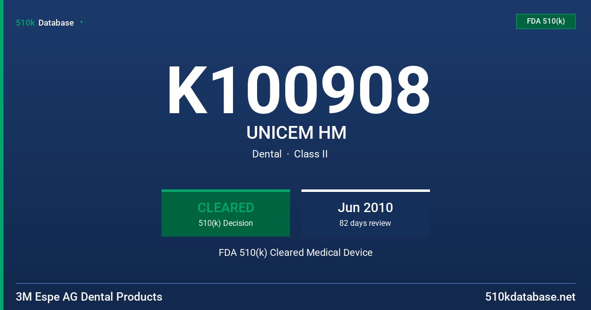 K100908 UNICEM HM FDA 510(k) Cleared Medical Device