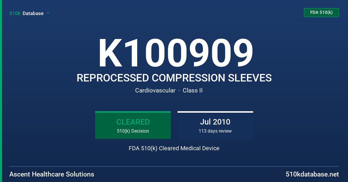 K100909 REPROCESSED COMPRESSION SLEEVES FDA 510(k) Cleared Medical Device