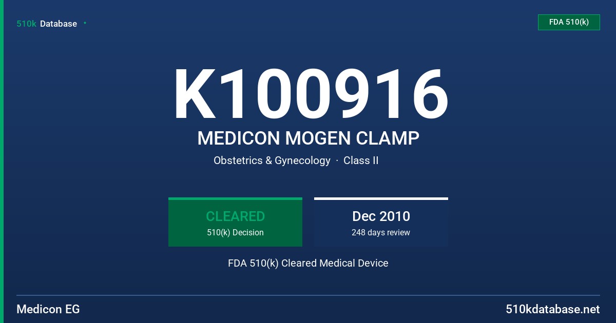 K100916 MEDICON MOGEN CLAMP FDA 510(k) Cleared Medical Device