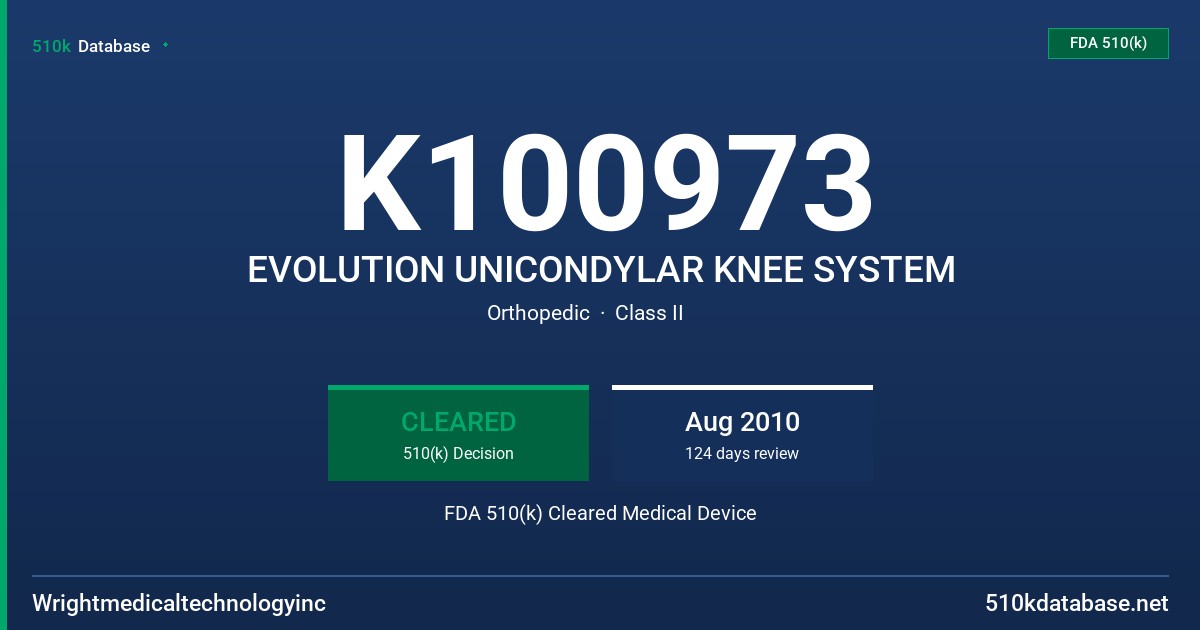 K100973 EVOLUTION UNICONDYLAR KNEE SYSTEM FDA 510(k) Cleared Medical Device