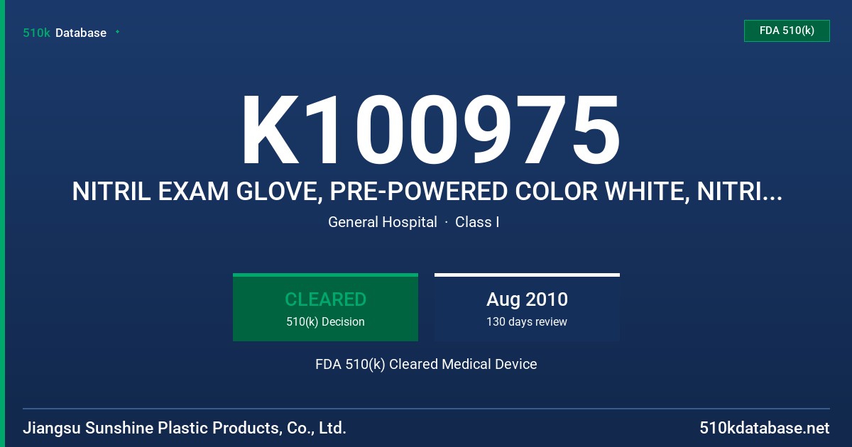 K100975 NITRIL EXAM GLOVE, PRE-POWERED COLOR WHITE, NITRILE EXAM GLOVE, PRE-POWDERED, COLOR BLUE FDA 510(k) Cleared Medical Device