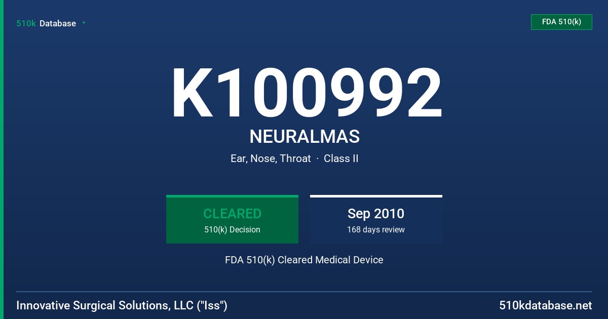 K100992 NEURALMAS FDA 510(k) Cleared Medical Device
