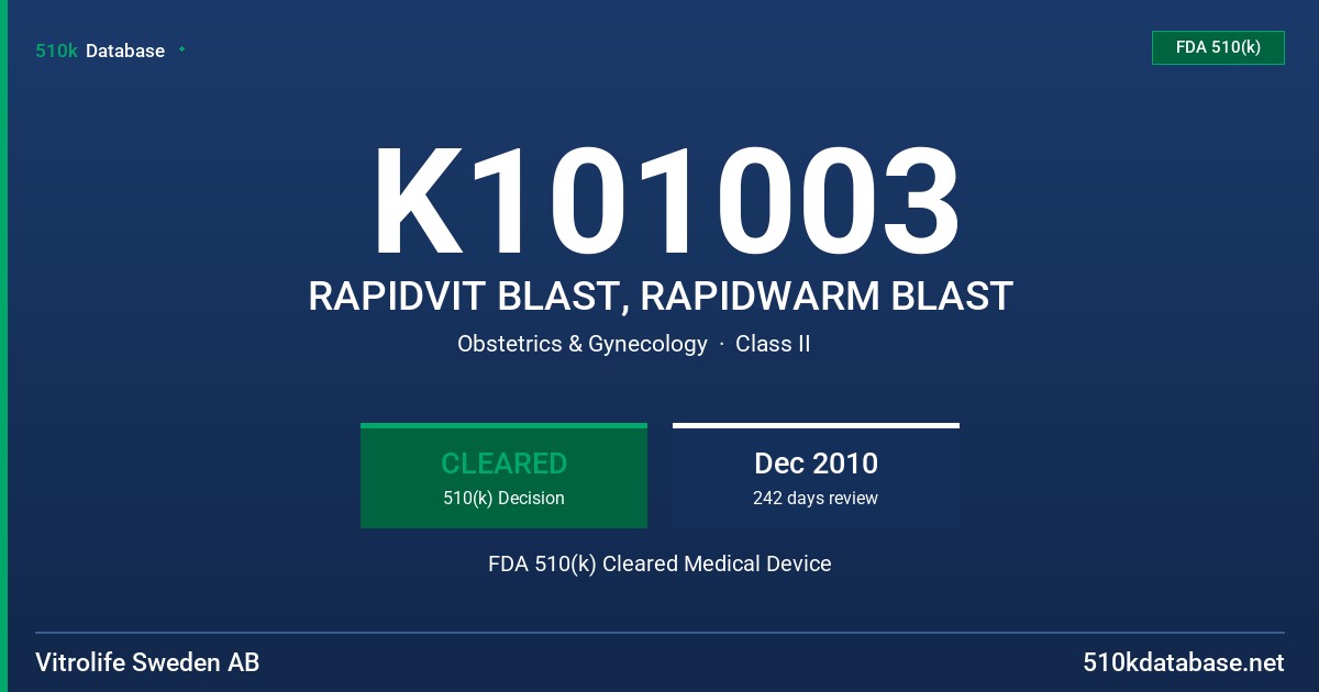 K101003 RAPIDVIT BLAST, RAPIDWARM BLAST FDA 510(k) Cleared Medical Device