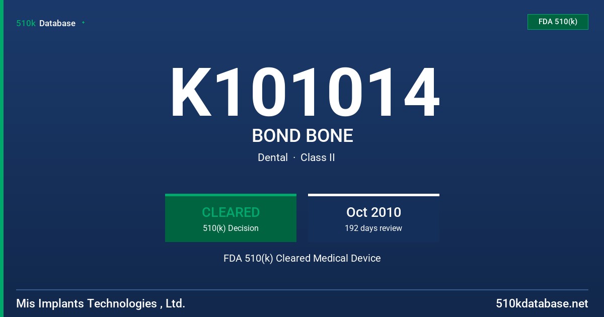 K101014 BOND BONE FDA 510(k) Cleared Medical Device