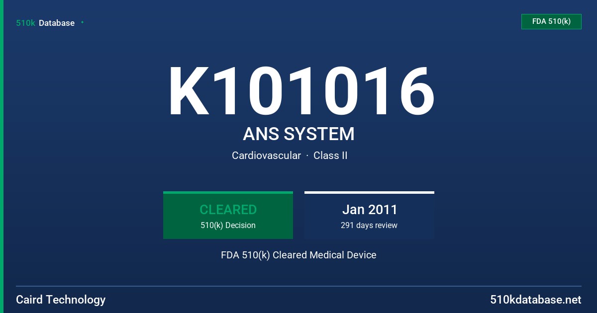 K101016 ANS SYSTEM FDA 510(k) Cleared Medical Device