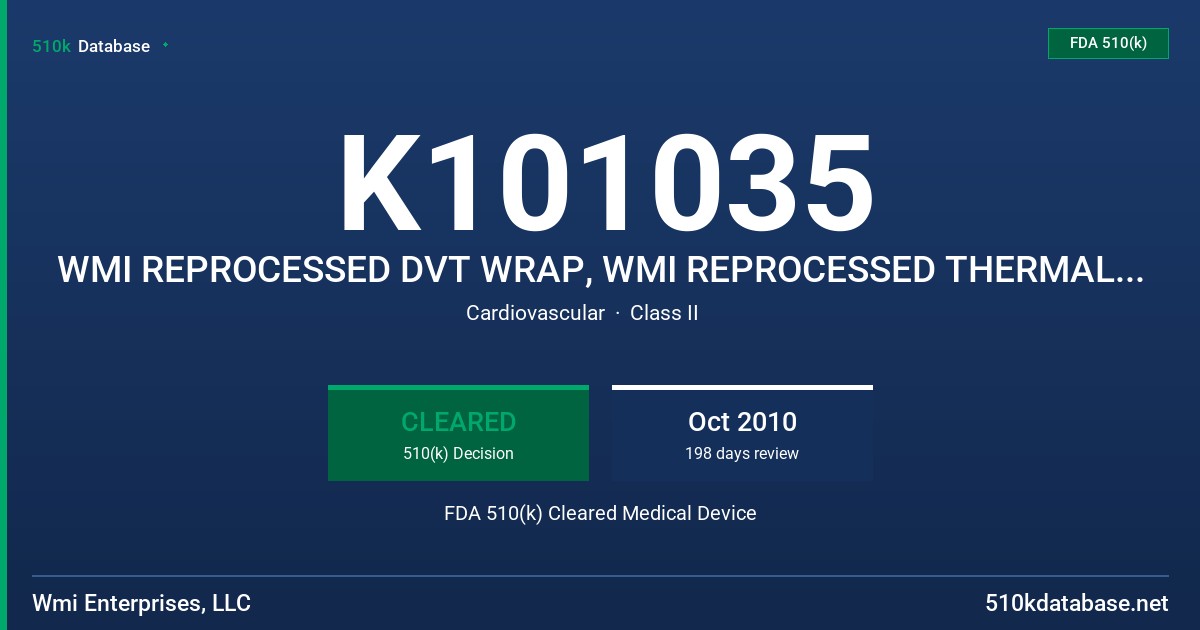 K101035 WMI REPROCESSED DVT WRAP, WMI REPROCESSED THERMAL WRAP MODEL: RD-1000F, RD-1000C, RT 2000A, RT 2000B, RT 2000KF, RT 2000 FDA 510(k) Cleared Medical Device
