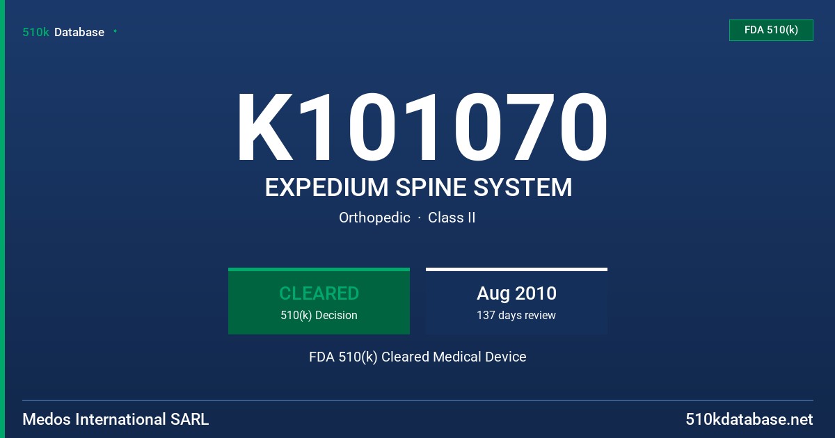 K101070 EXPEDIUM SPINE SYSTEM FDA 510(k) Cleared Medical Device