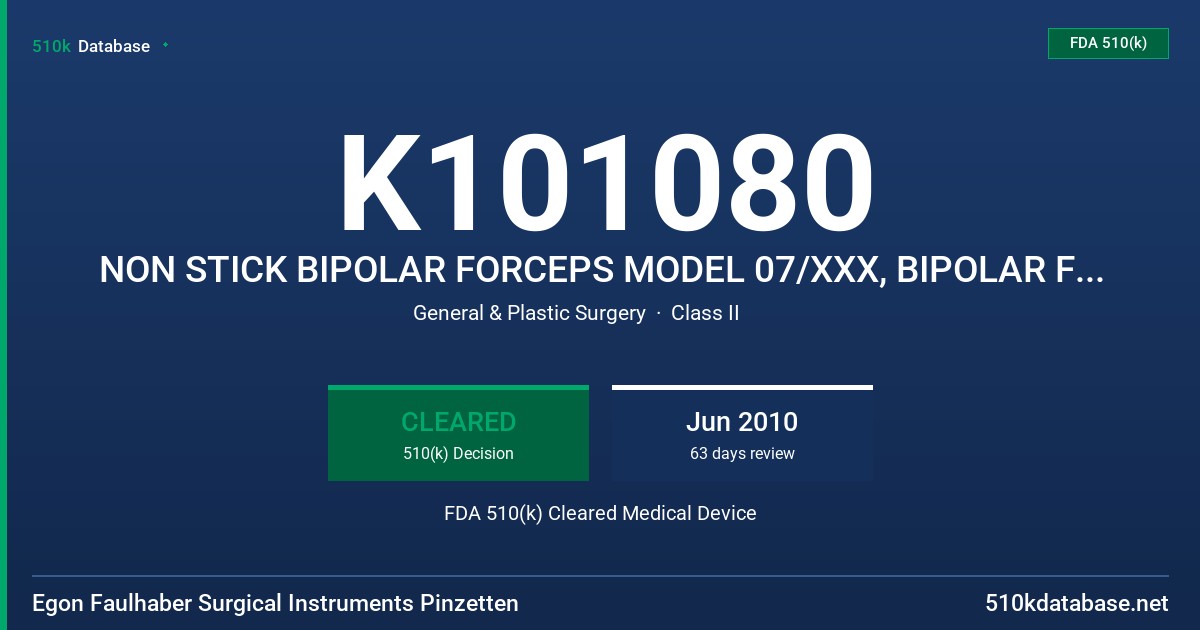 K101080 NON STICK BIPOLAR FORCEPS MODEL 07/XXX, BIPOLAR FORCEPS MODEL 08/XXX, MONOPOLAR FORCEPS MODEL 09/XXX FDA 510(k) Cleared Medical Device