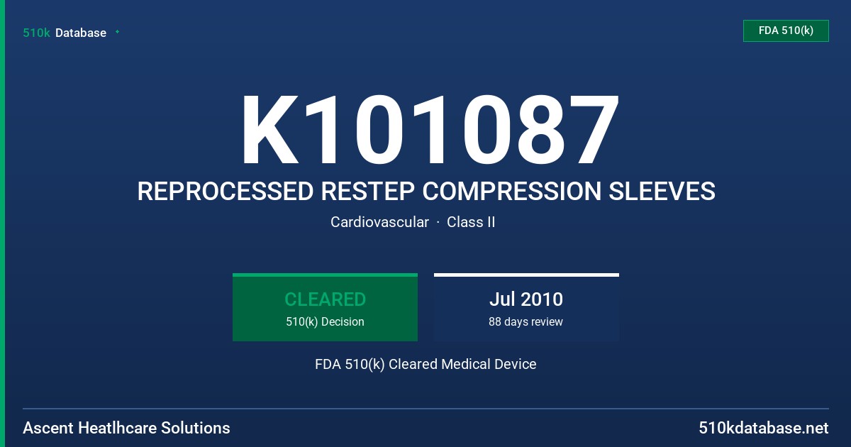K101087 REPROCESSED RESTEP COMPRESSION SLEEVES FDA 510(k) Cleared Medical Device