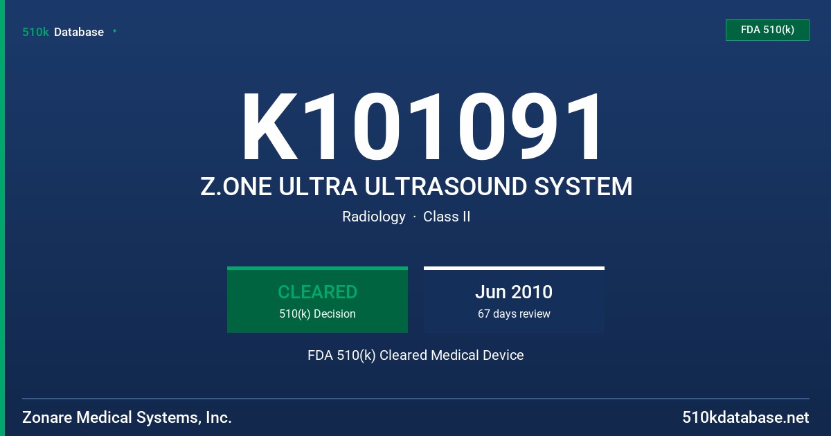 K101091 Z.ONE ULTRA ULTRASOUND SYSTEM FDA 510(k) Cleared Medical Device