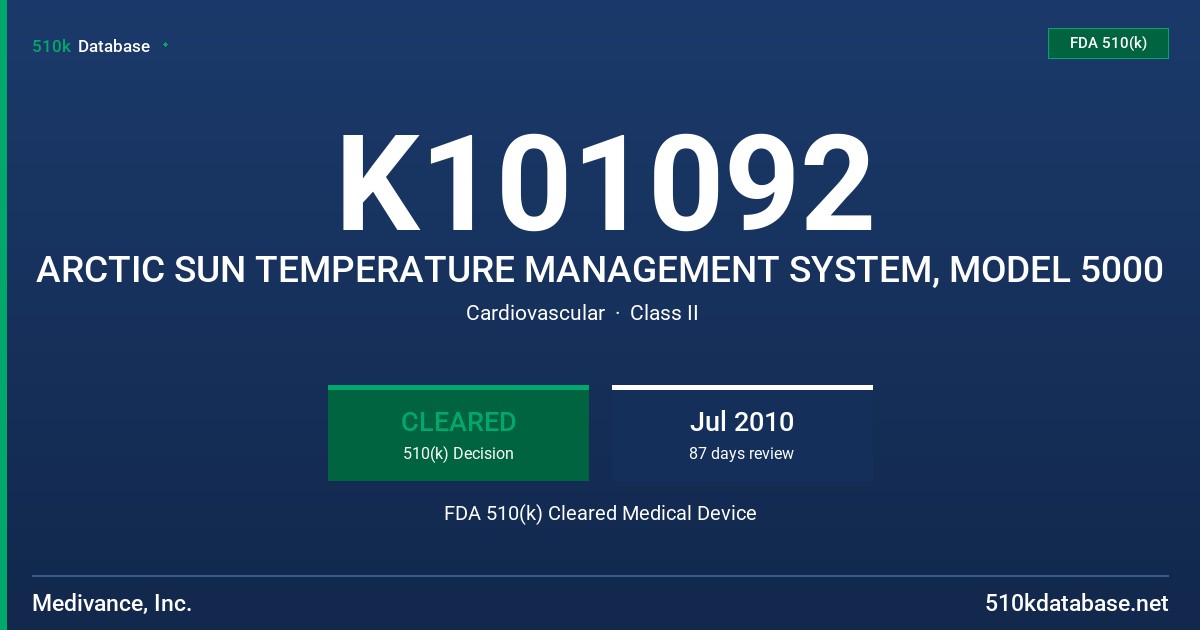 K101092 ARCTIC SUN TEMPERATURE MANAGEMENT SYSTEM, MODEL 5000 FDA 510(k) Cleared Medical Device